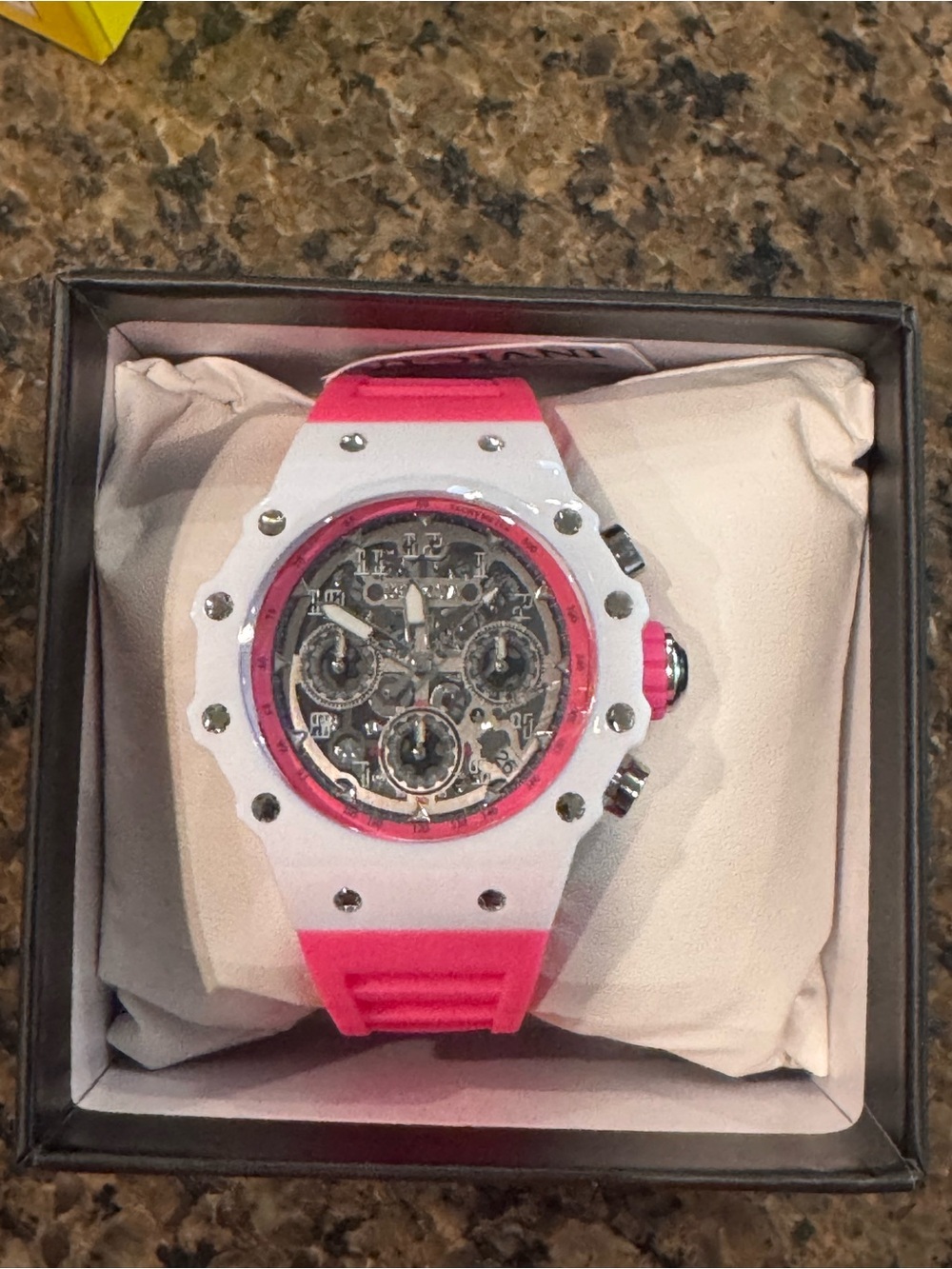 Invicta White and Pink Skeleton Dial Chronograph Watch